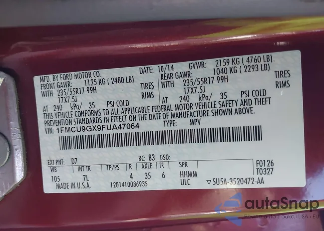 1FMCU9GX9FUA47064: 43240140