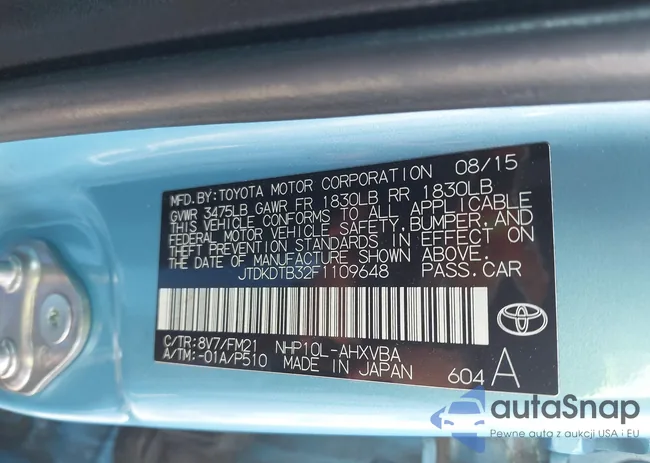 JTDKDTB32F1109648: 43240145