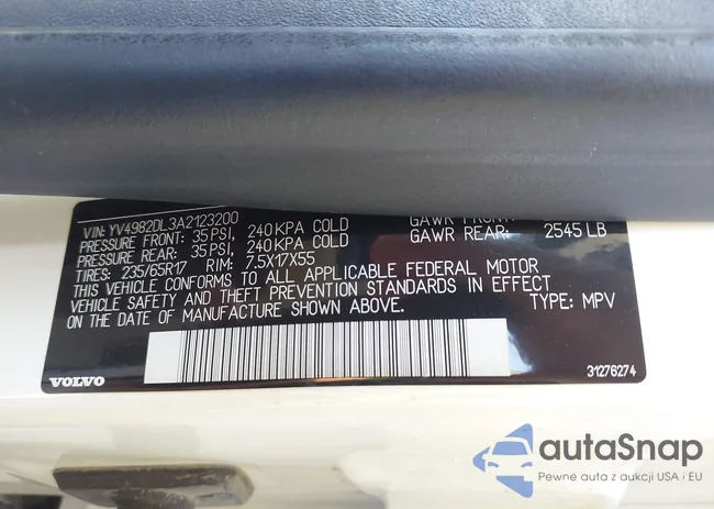 YV4982DL3A2123200: 43240194