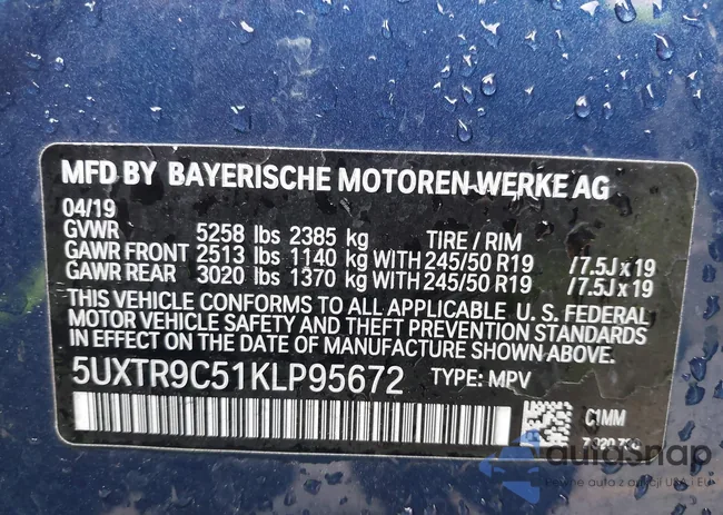 5UXTR9C51KLP95672: 43240331