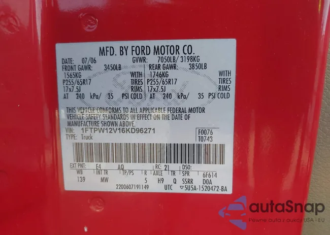 1FTPW12V16KD96271: 43240348