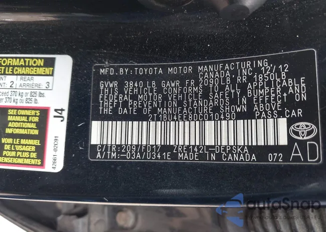 2T1BU4EE8DC010490: 43240419