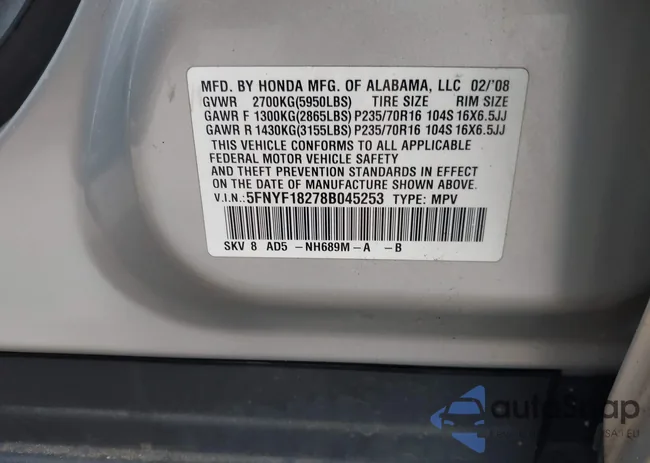 5FNYF18278B045253: 43239591