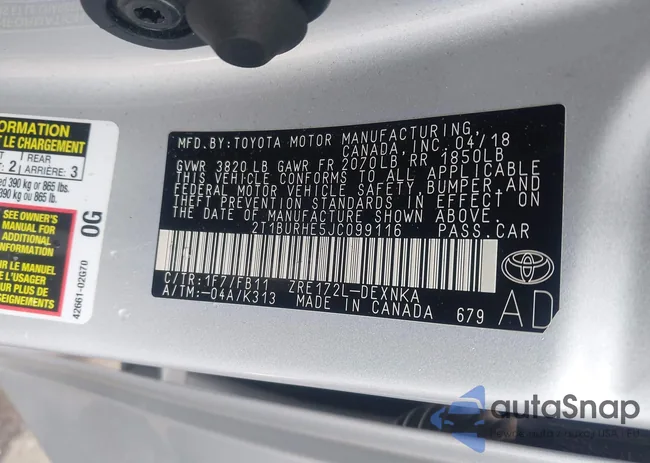 2T1BURHE5JC099116: 43240945