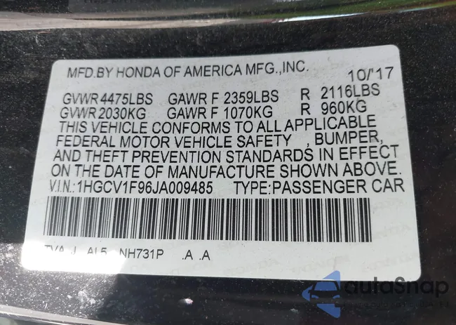 1HGCV1F96JA009485: 43241087