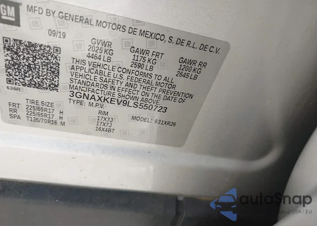 3GNAXKEV9LS550723: 43241215