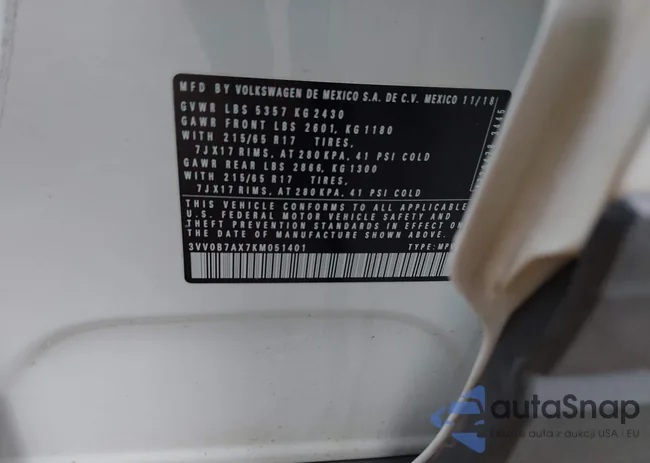 3VV0B7AX7KM051401: 43241229