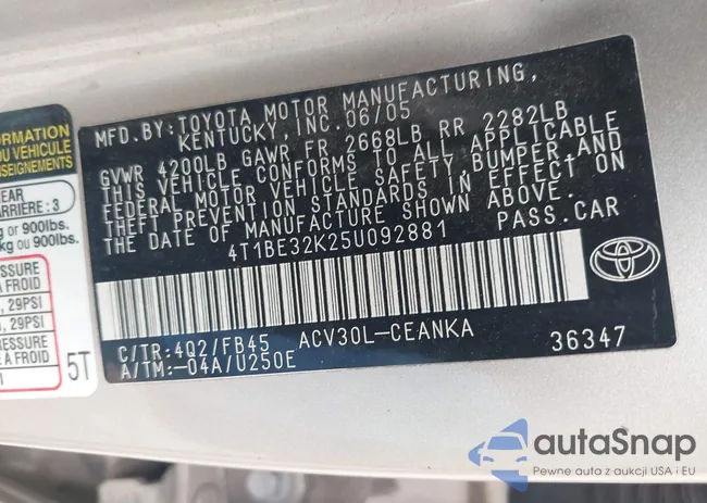 4T1BE32K25U092881: 43241301