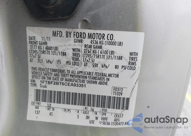 1FTBF2BT6CEA93351: 43241311