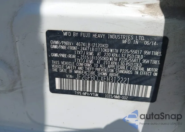 JF2GPBCCXEH312221: 43241909