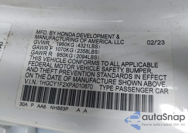 1HGCY1F2XPA010870: 43242115