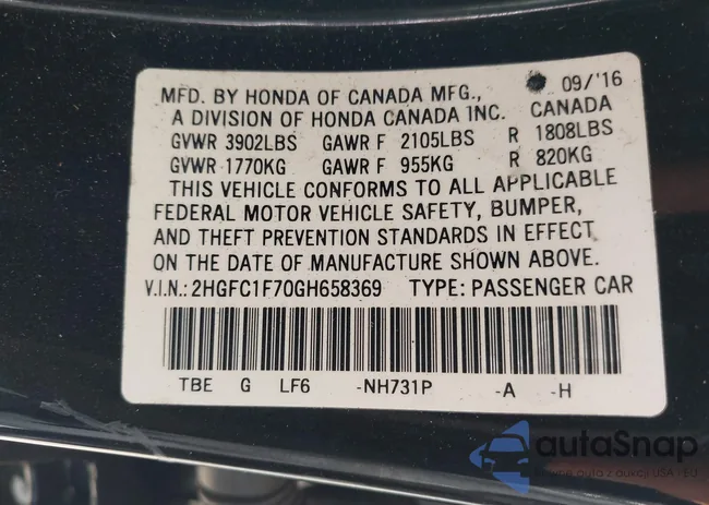 2HGFC1F70GH658369: 43242358