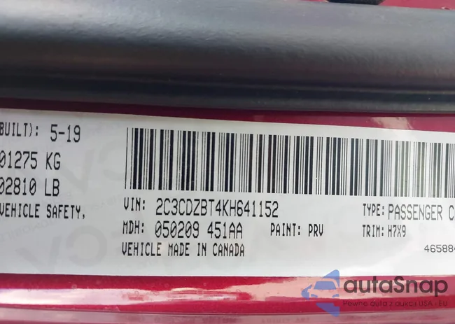 2C3CDZBT4KH641152: 43242462