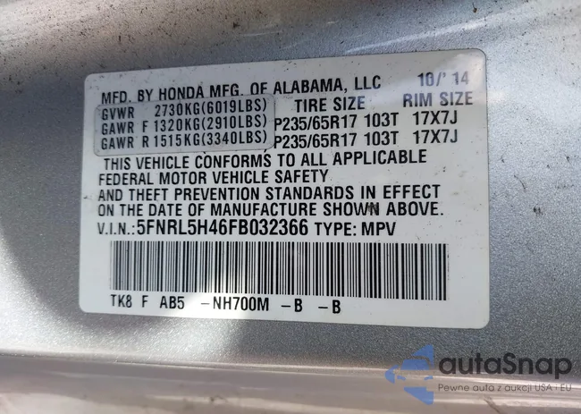 5FNRL5H46FB032366: 43241495