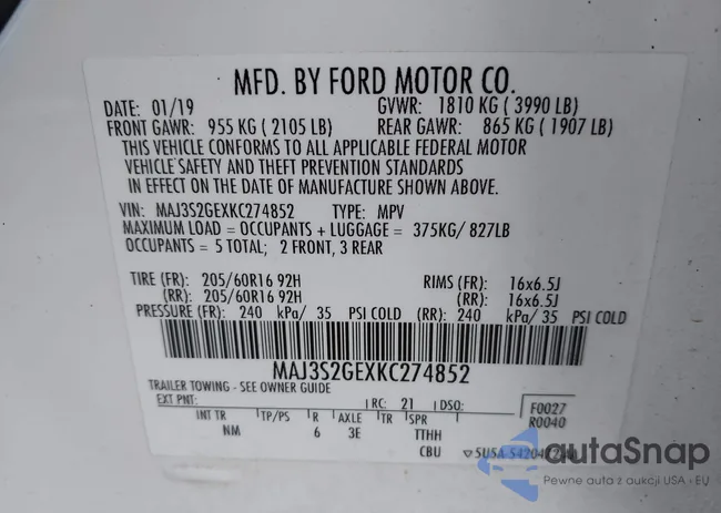 MAJ3S2GEXKC274852: 43241501