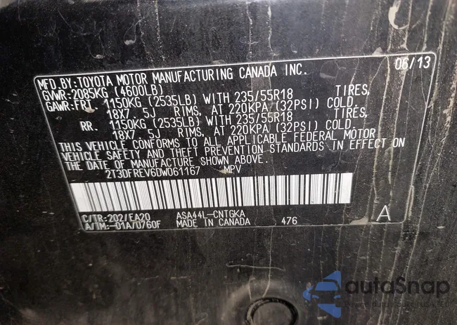 2T3DFREV6DW061167: 43241525