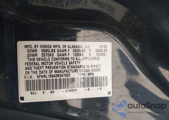 5FNRL18943B047822: 43241591