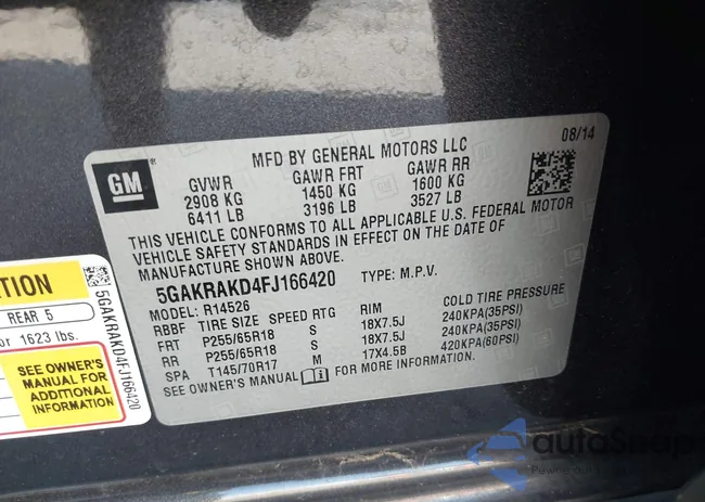 5GAKRAKD4FJ166420: 43241659