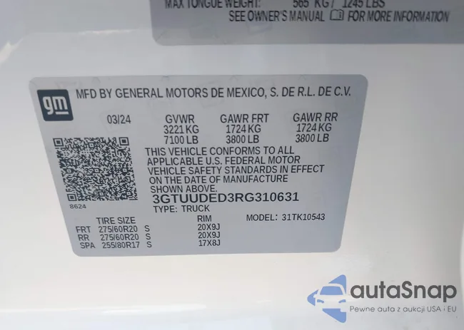 3GTUUDED3RG310631: 43241674