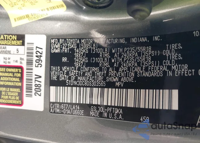 5TDYK3DC8DS303565: 43243035