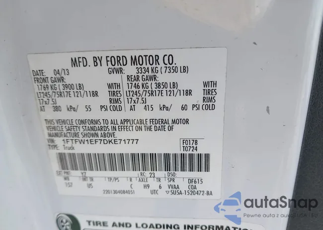 1FTFW1EF7DKE71777: 43243320