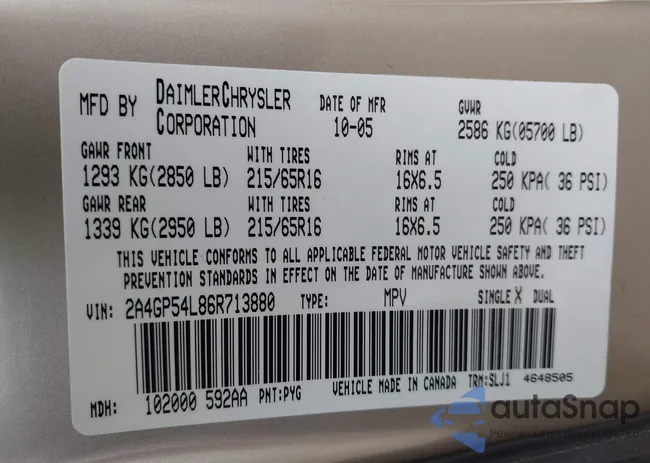 2A4GP54L86R713880: 43242519