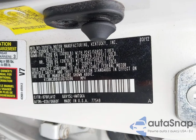 4T3BK3BBXCU070396: 43242558