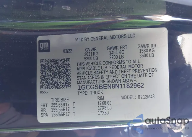 1GCGSBEN8N1182962: 43242771