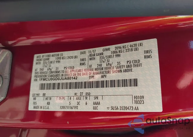 1FMCU0GD0JUA80142: 43243863