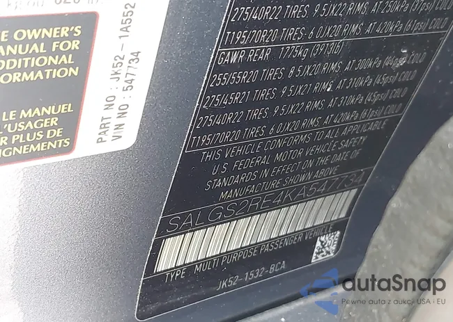 SALGS2RE4KA547734: 43243877