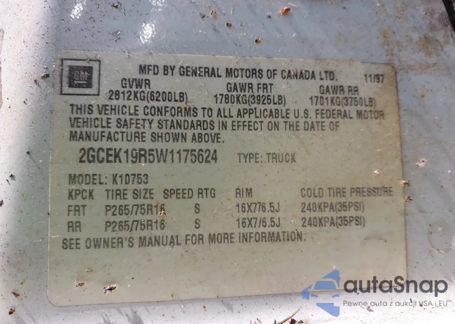 2GCEK19R5W1175624: 43244042