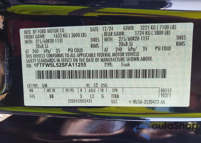 1FTFW5L52SFA11255: 43244085