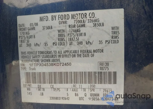 1FTPX04538KD72450: 43244179