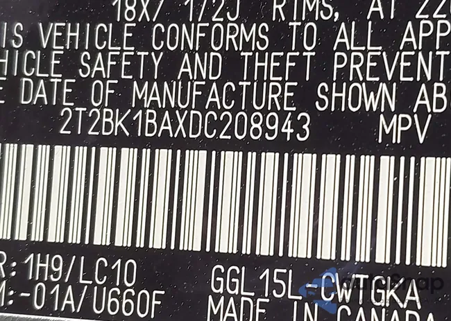2T2BK1BAXDC208943: 43244363