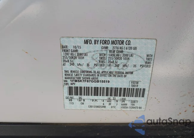 1FM5K7F87GGB15519: 43244455