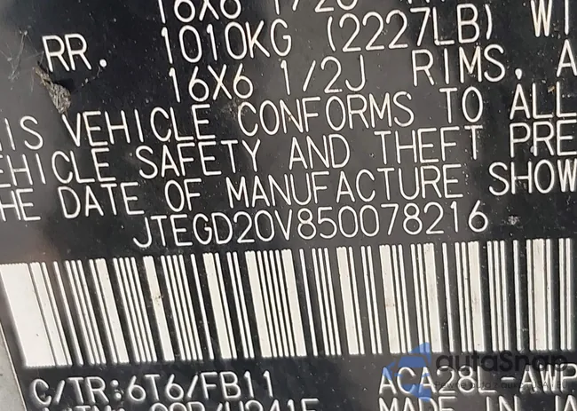 JTEGD20V850078216: 43243493