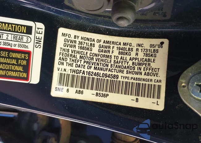 1HGFA16246L094589: 43243606