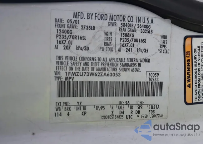 1FMZU73W62ZA63053: 43243654