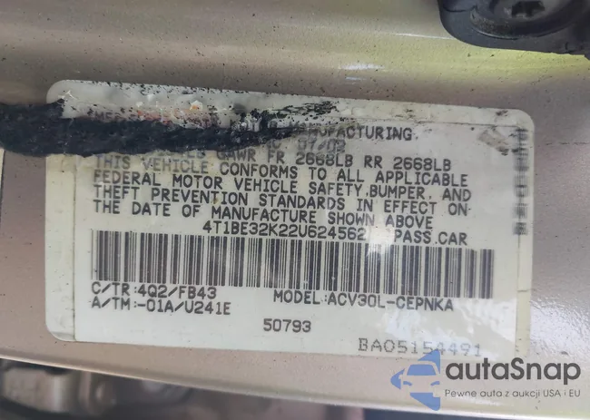 4T1BE32K22U624562: 43244888