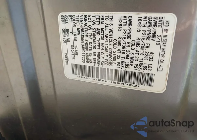 JN8AS5MT3AW016230: 43244930