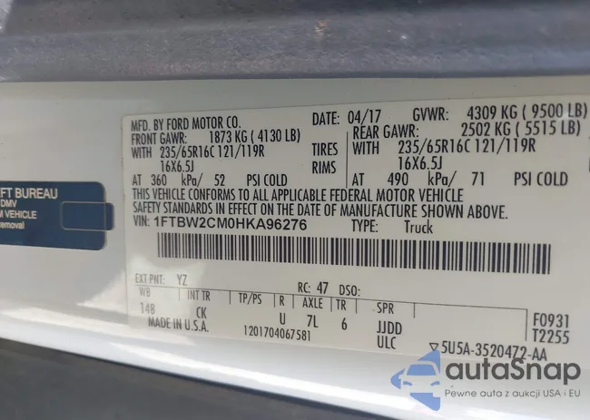 1FTBW2CM0HKA96276: 43245185