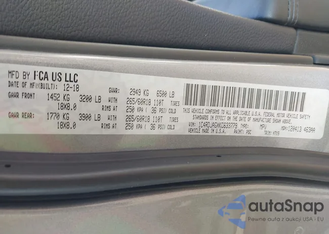 1C4RDJAGXKC633779: 43245259