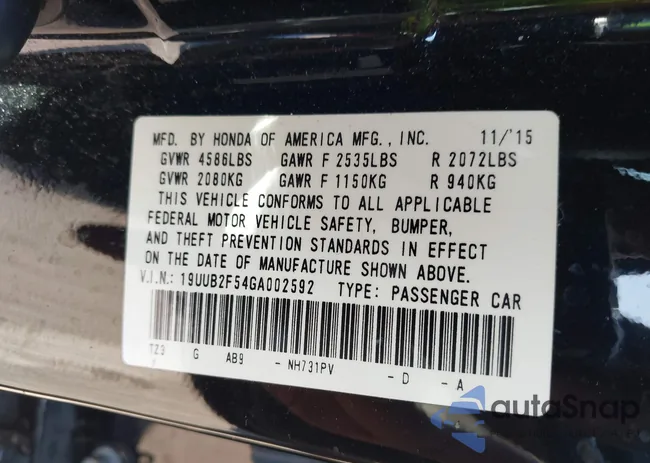 19UUB2F54GA002592: 43245400