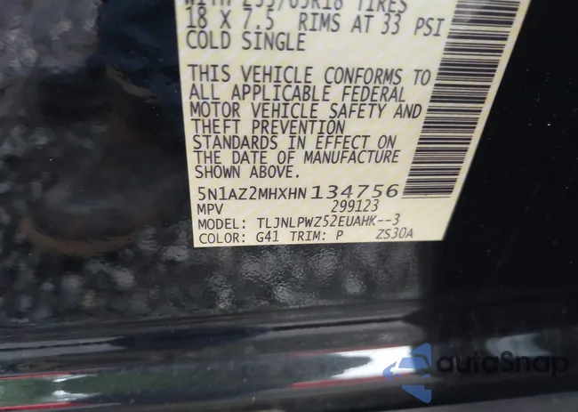 5N1AZ2MHXHN134756: 43244789