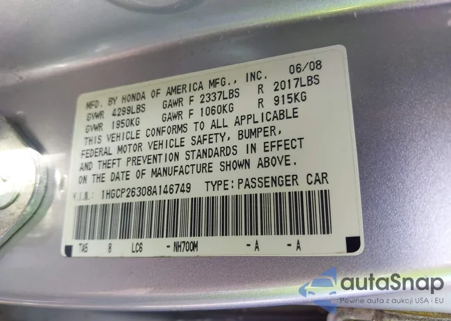 1HGCP26308A146749: 43245886