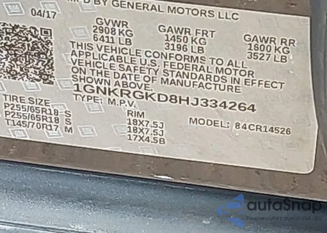 1GNKRGKD8HJ334264: 43245964