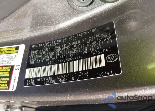 4T1C11AK9NU644947: 43246173