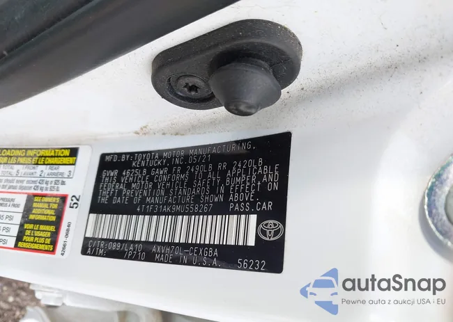 4T1F31AK9MU558267: 43246200