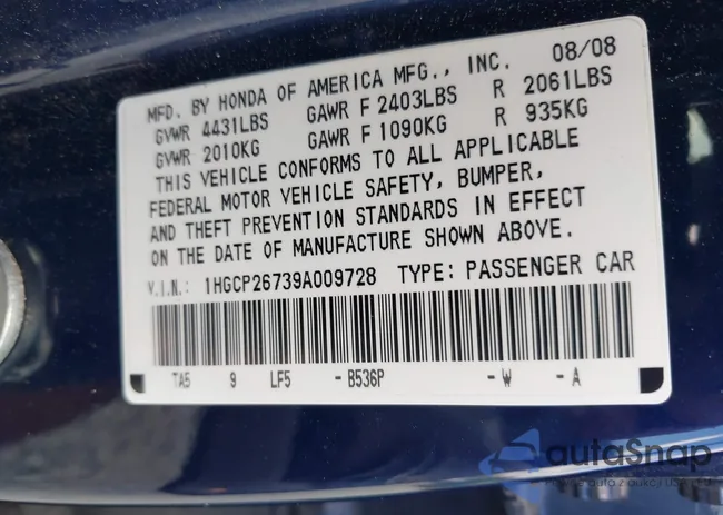 1HGCP26739A009728: 43246207