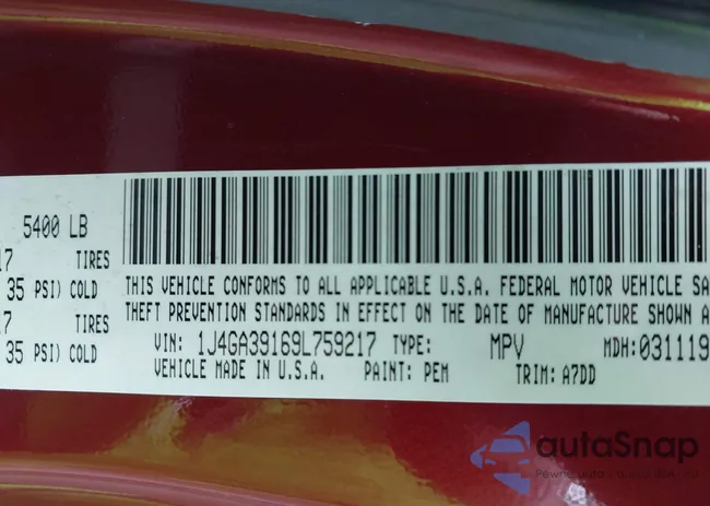 1J4GA39169L759217: 43246256